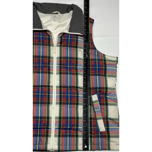 Lands End Down Puffer Vest Womens 1X Cream Tartan Plaid Full Zip - Picture 7 of 7